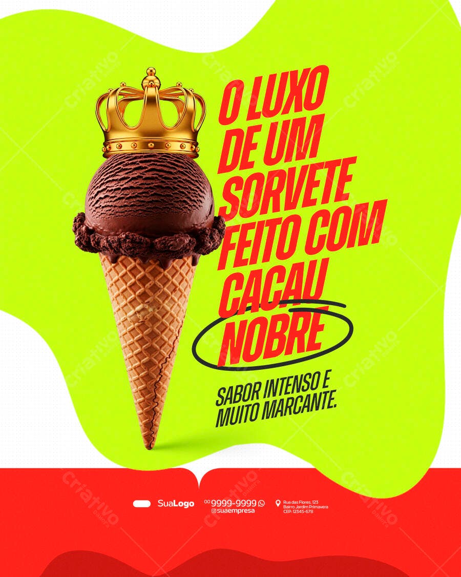 Post Instagram Sorveteria Cacau Nobre PSD Editável