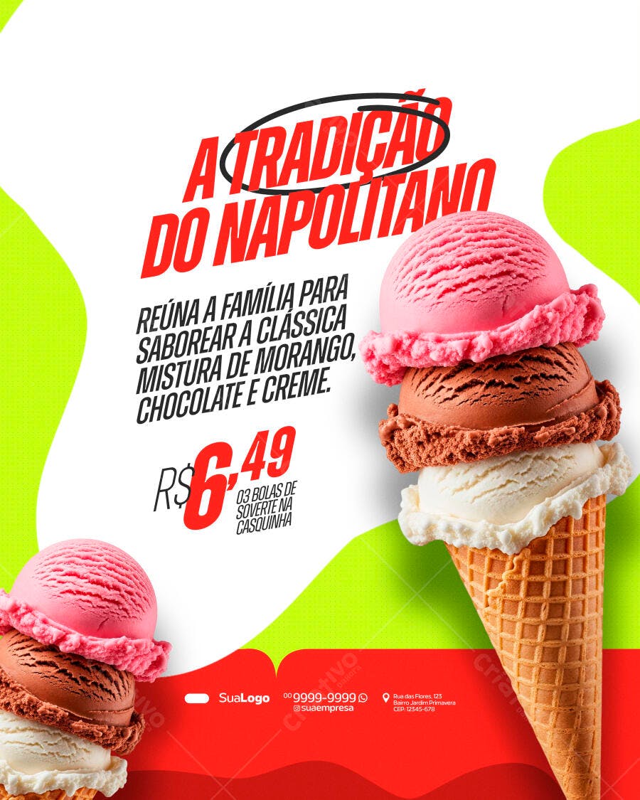 Flyer Sorveteria Açaí Napolitano Promoção PSD Editável