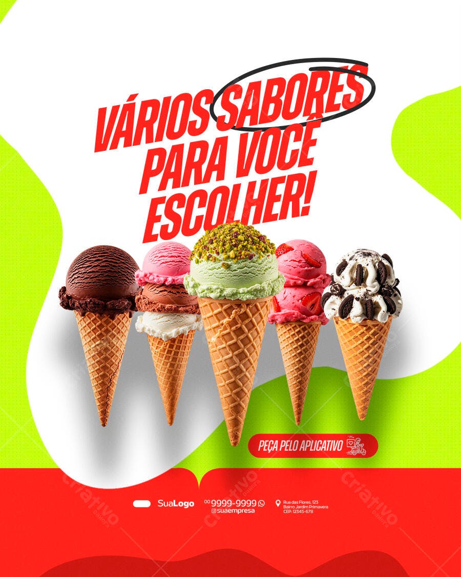 Post Instagram Sorveteria Vários Sabores PSD Editável