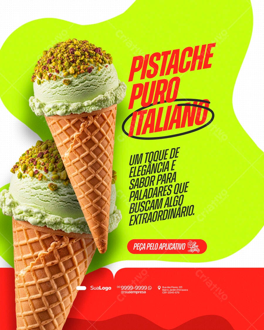 Flyer Sorveteria Pistache Puro Italiano PSD Editável