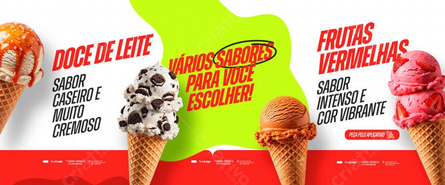 Banner Sorveteria Diversos Sabores PSD Editável