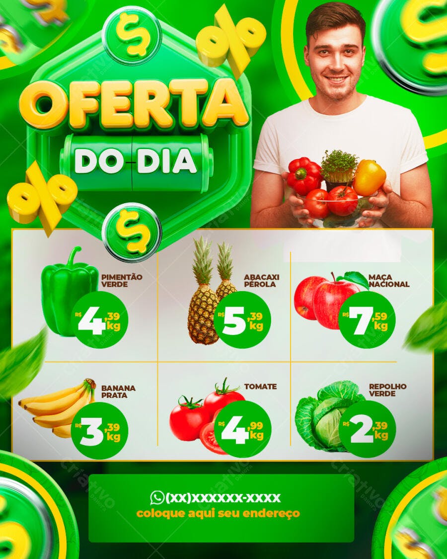 Flyer Oferta do Dia Hortifruti Supermercado PSD Editável