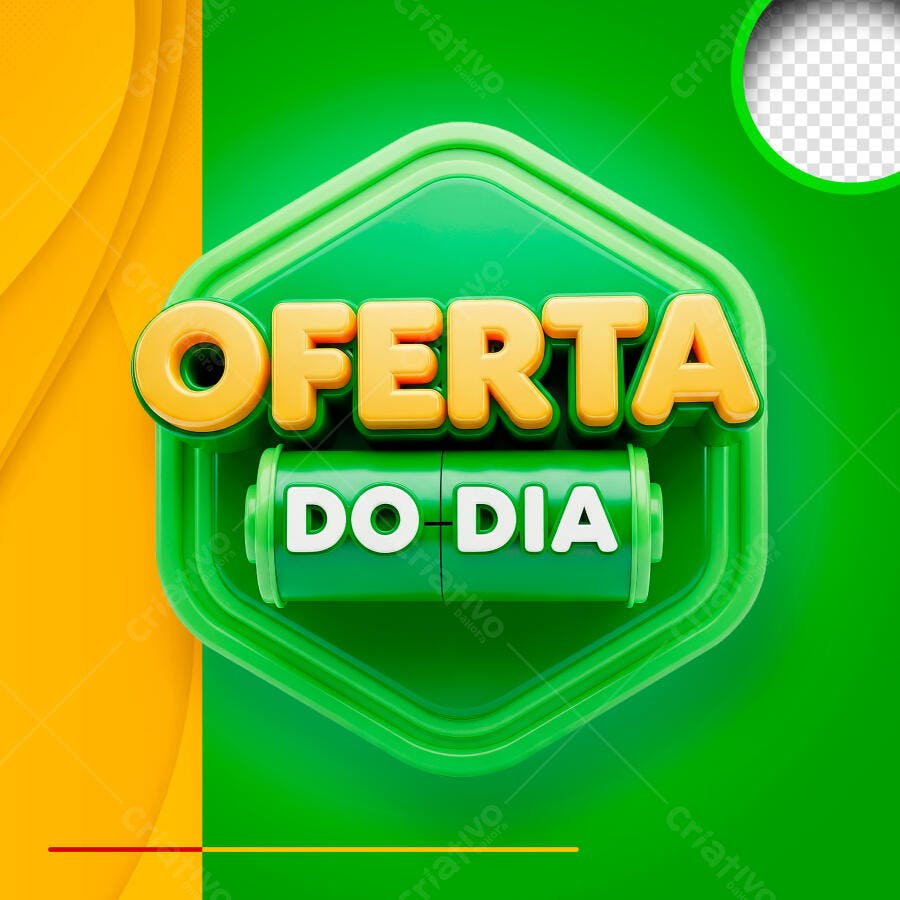 Badge 3D Oferta do Dia Verde e Amarelo PNG Transparente