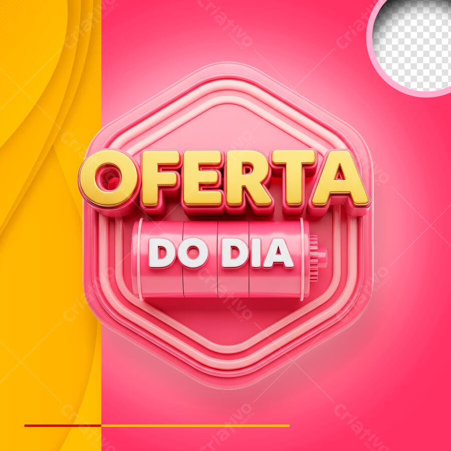 Selo 3D Oferta do Dia Hexagonal Rosa PNG Transparente