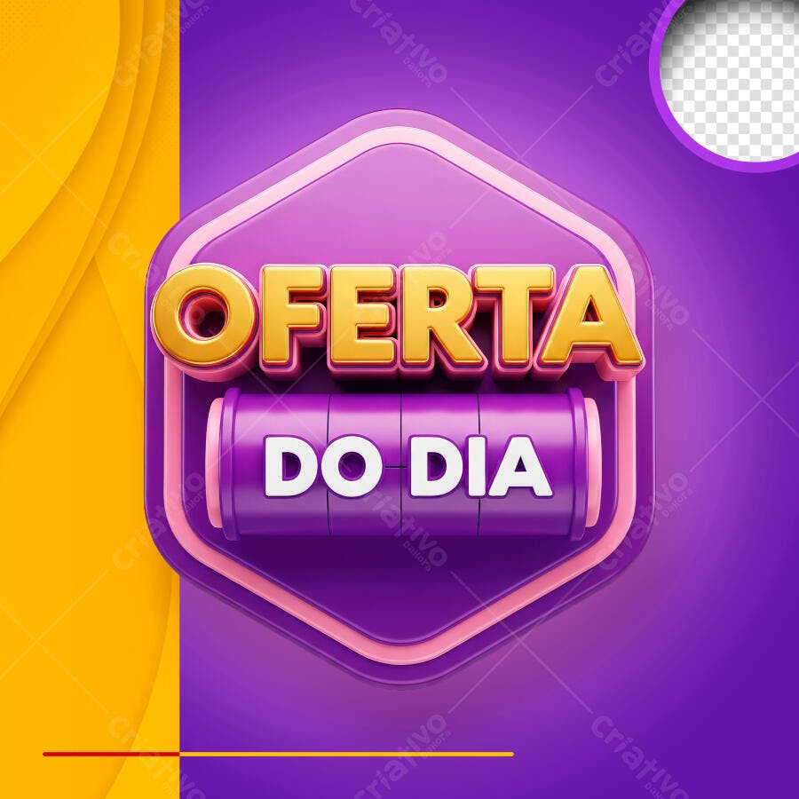 Badge 3D Oferta do Dia Hexagonal Roxo Dourado PNG Transparente