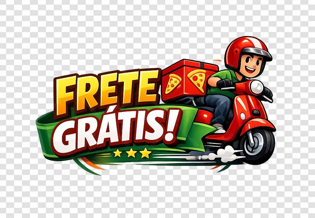 Ilustração Motoboy Pizza Frete Grátis PNG Fundo Transparente