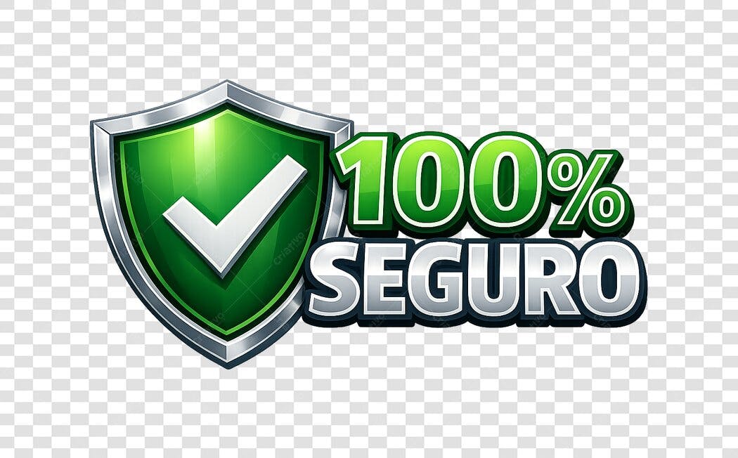 Elemento 3D Selo 100% Seguro Verde PNG Fundo Transparente