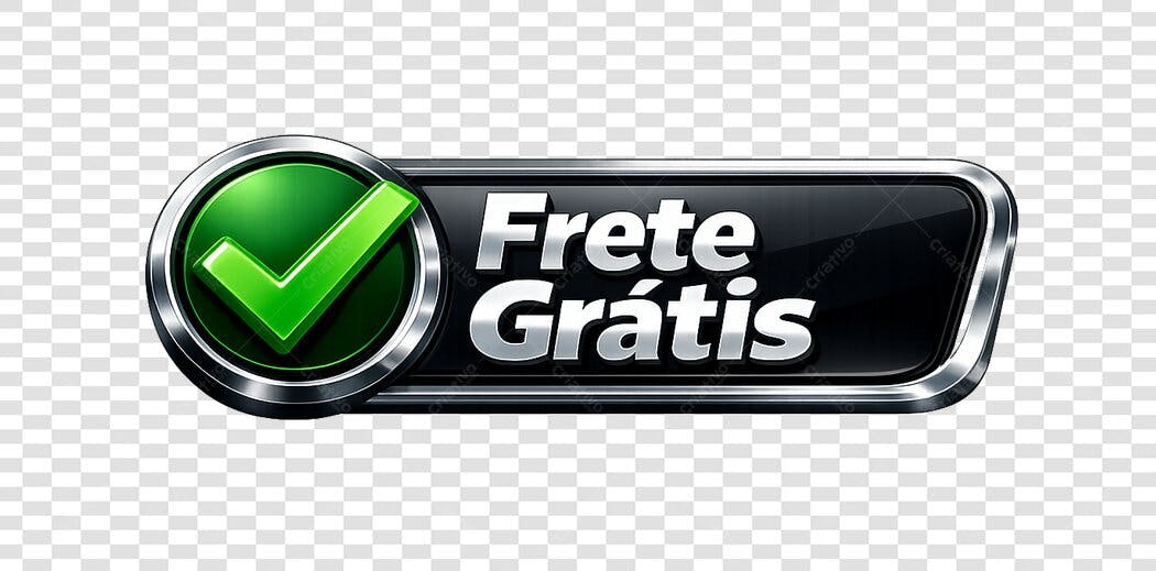 Elemento 3D Selo Frete Grátis com Check Verde PNG Fundo Transparente