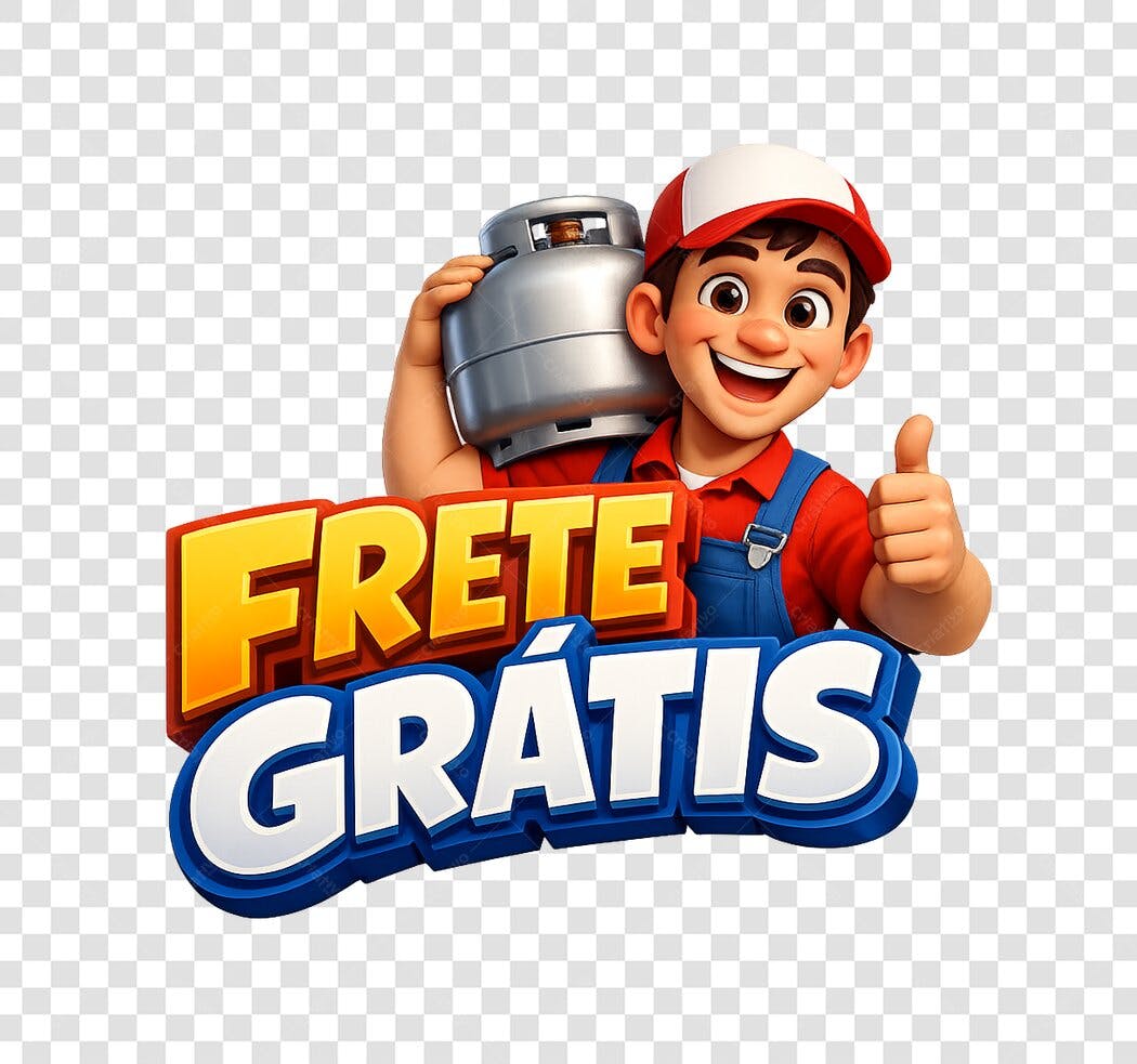 Personagem 3D Entregador Gás Frete Grátis PNG Fundo Transparente