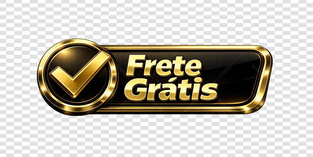 Elemento 3D Botão Frete Grátis Dourado PNG Fundo Transparente