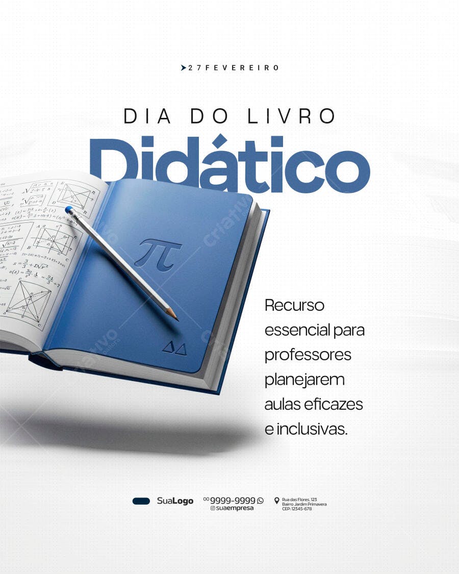 Post Instagram Dia do Livro Didático Educação PSD Editável