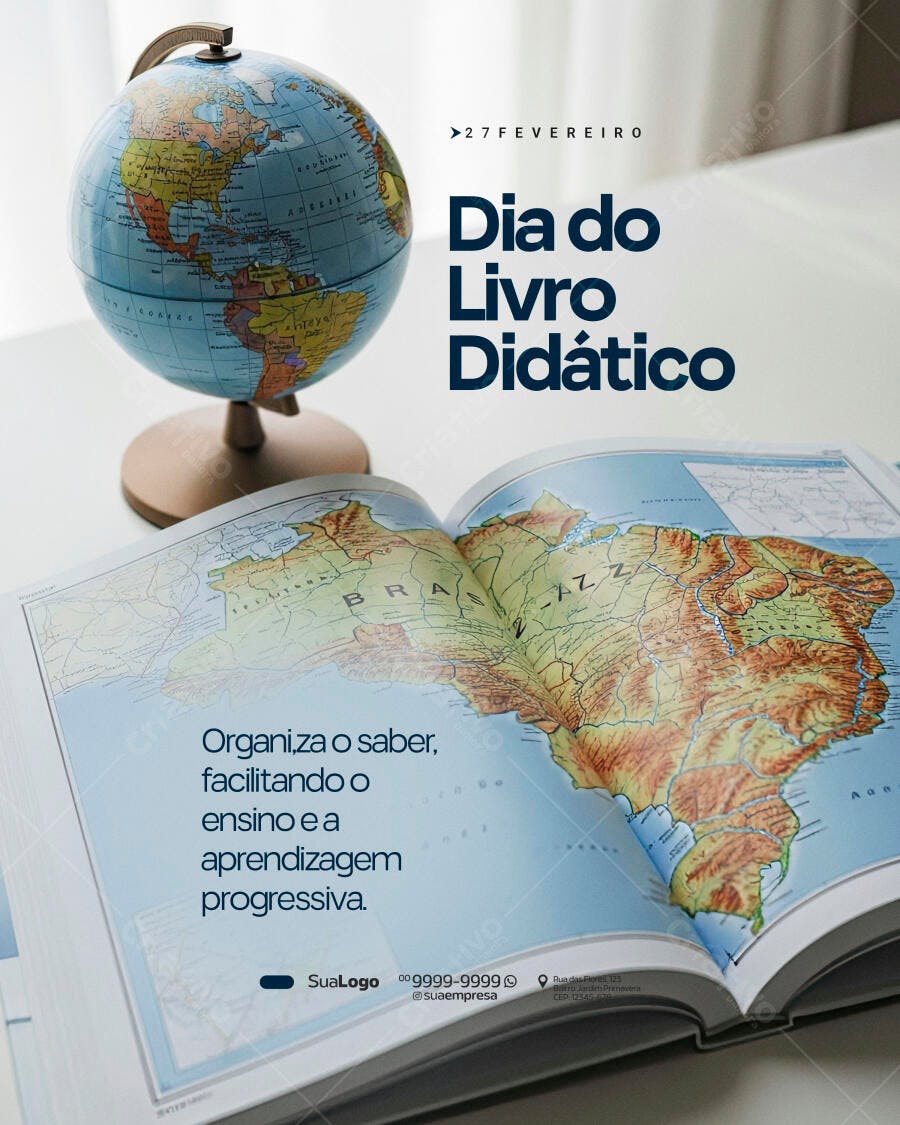 Post Dia do Livro Didático Educação Fevereiro PSD Editável
