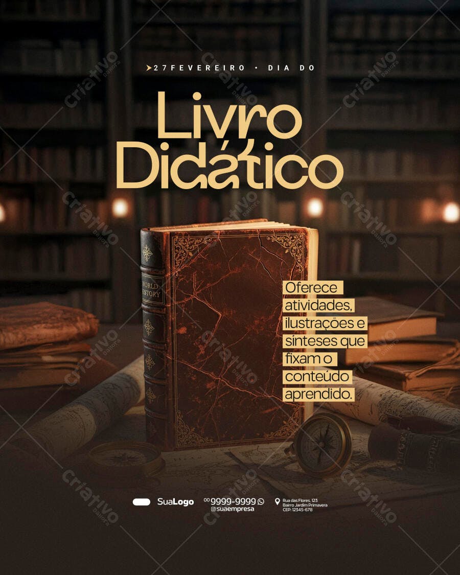 Post Dia do Livro Didático Educação PSD Editável