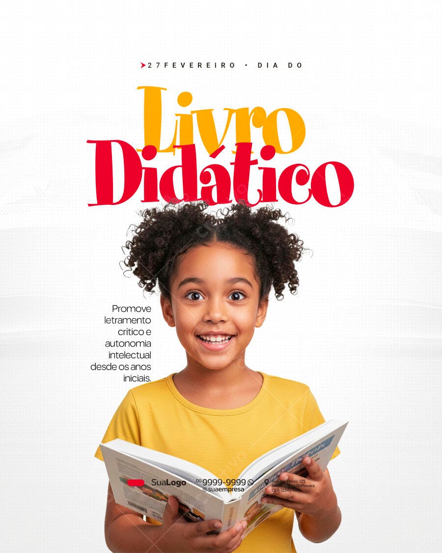 Post Instagram Dia do Livro Didático Fevereiro PSD Editável