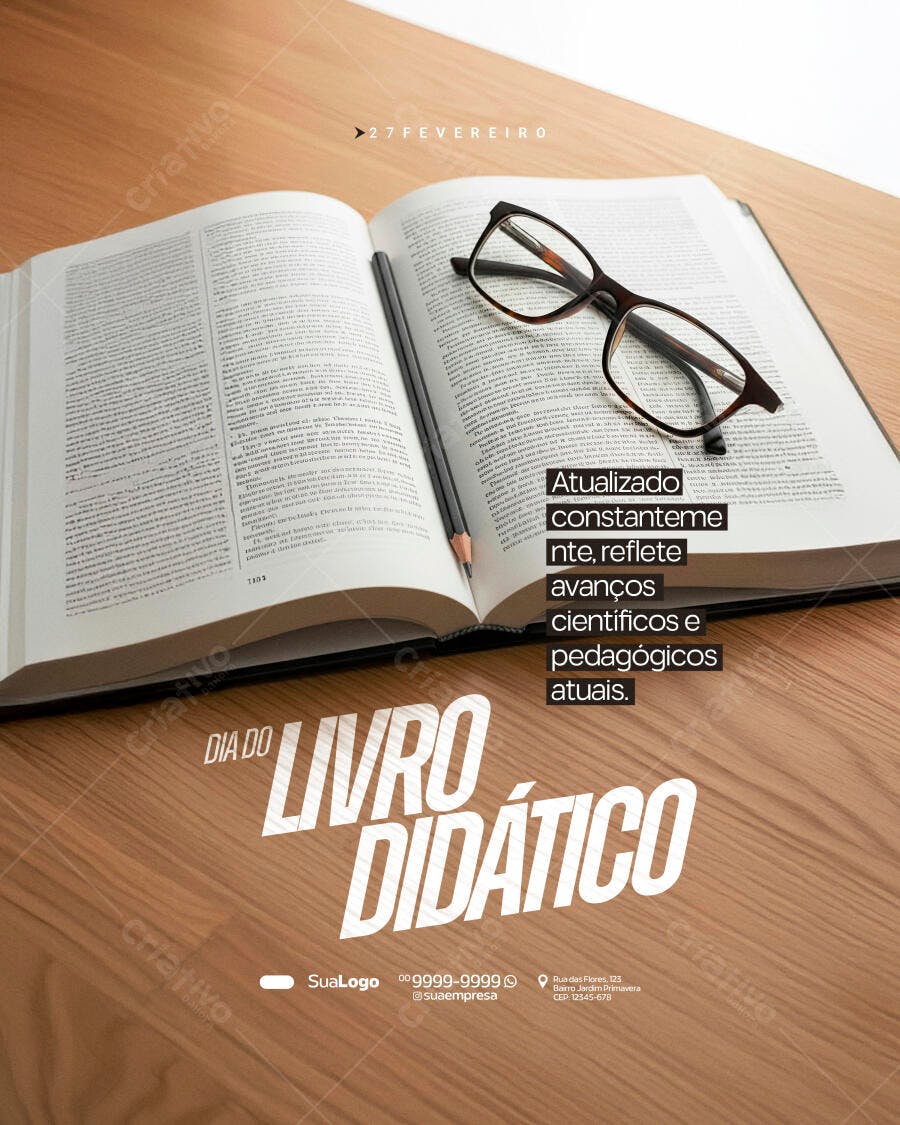Post Dia do Livro Didático Educação PSD Editável