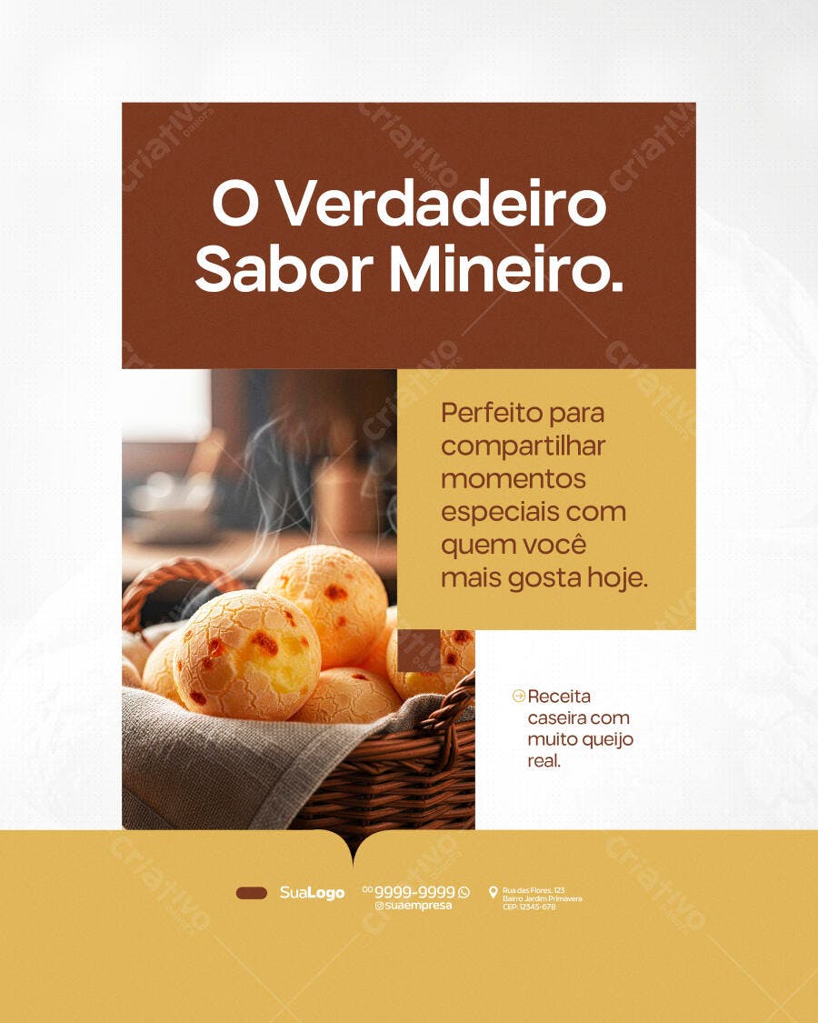 Post Instagram Pão de Queijo Mineiro Padaria PSD Editável