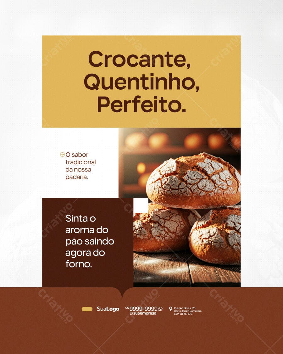 Flyer Padaria Artesanal Pão Fresco PSD Editável