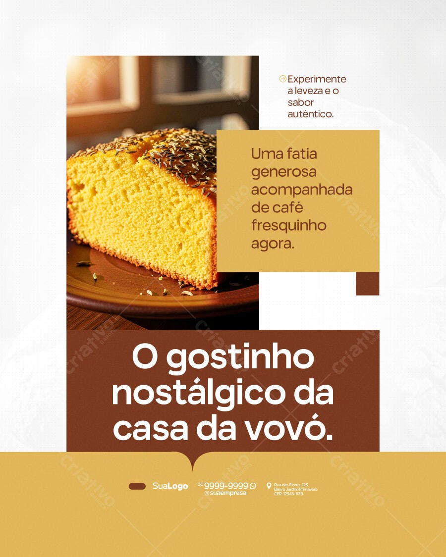 Post Instagram Bolo Caseiro Padaria PSD Editável