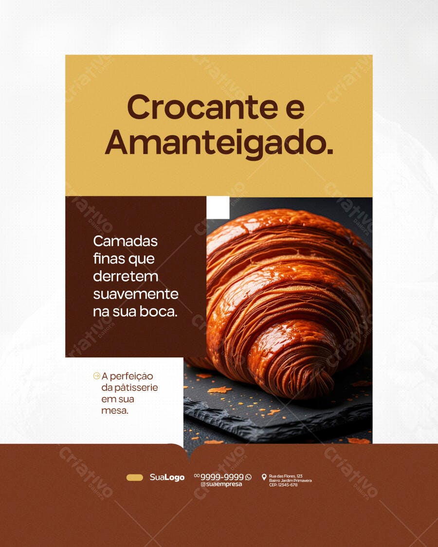 Post Instagram Croissant Padaria Confeitaria PSD Editável