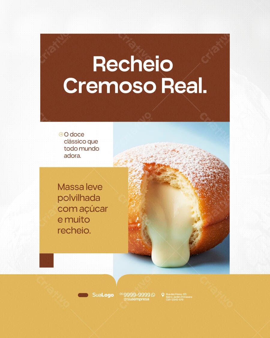Post Instagram Padaria Doce Recheio Cremoso PSD Editável