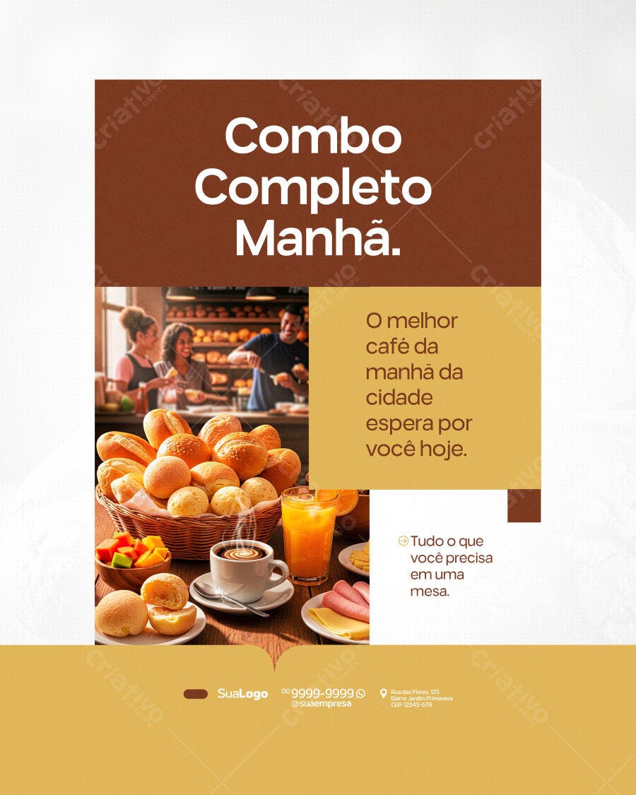 Post Instagram Combo Café da Manhã Padaria PSD Editável