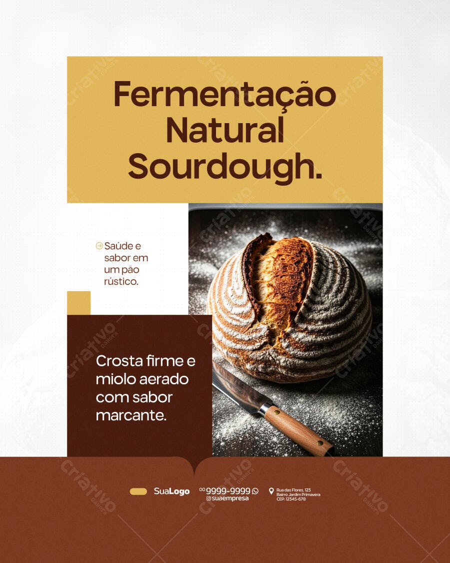Flyer Pão Artesanal Sourdough Padaria PSD Editável