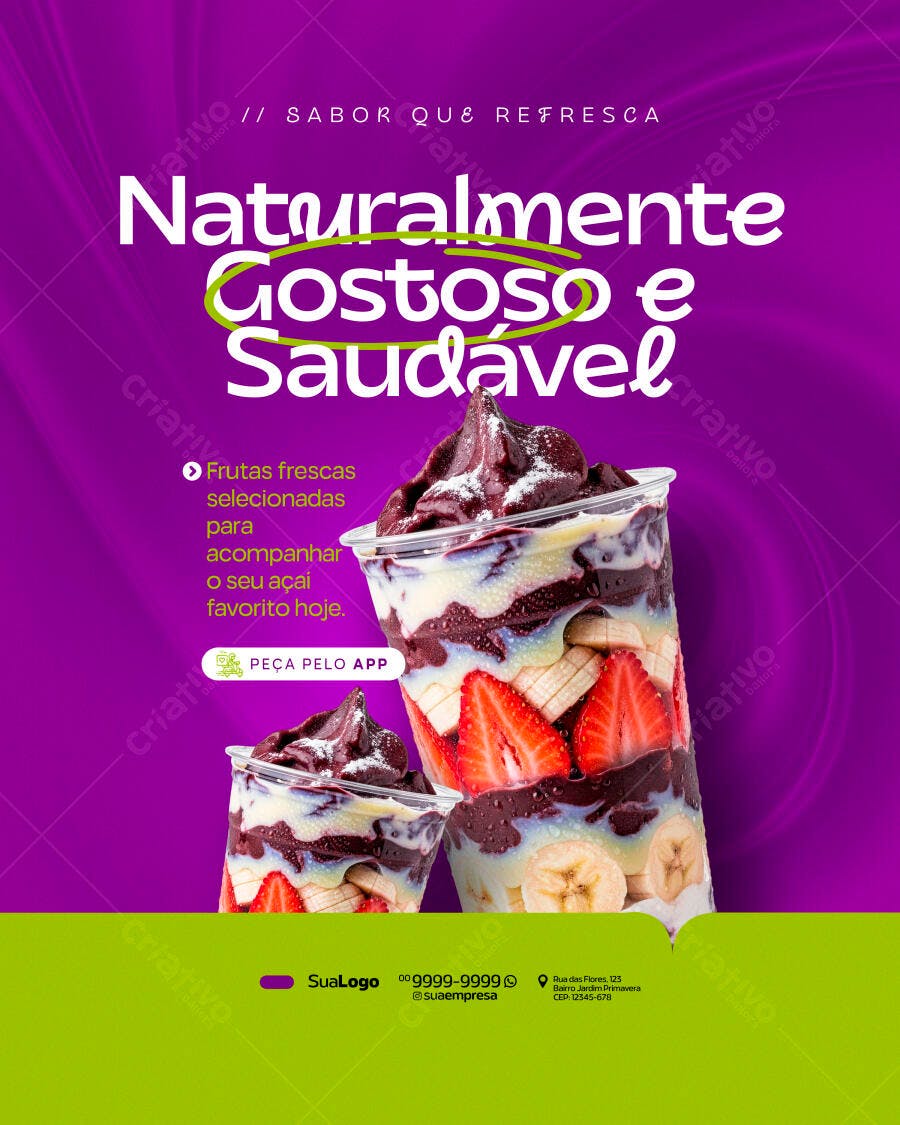 Post Instagram Açaí Frutas Saudável PSD Editável