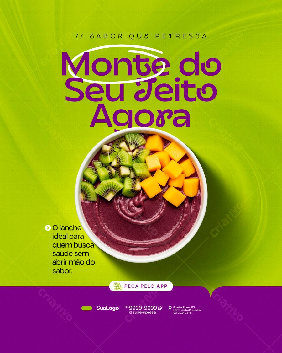 Post Instagram Açaí Monte do Seu Jeito PSD Editável