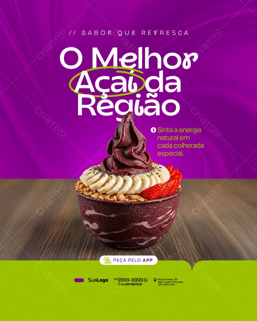 Post Instagram Açaí Delivery Frutas PSD Editável