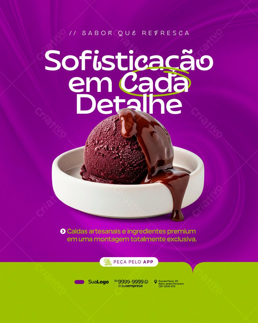 Post Instagram Sorveteria Açaí Sofisticação PSD Editável