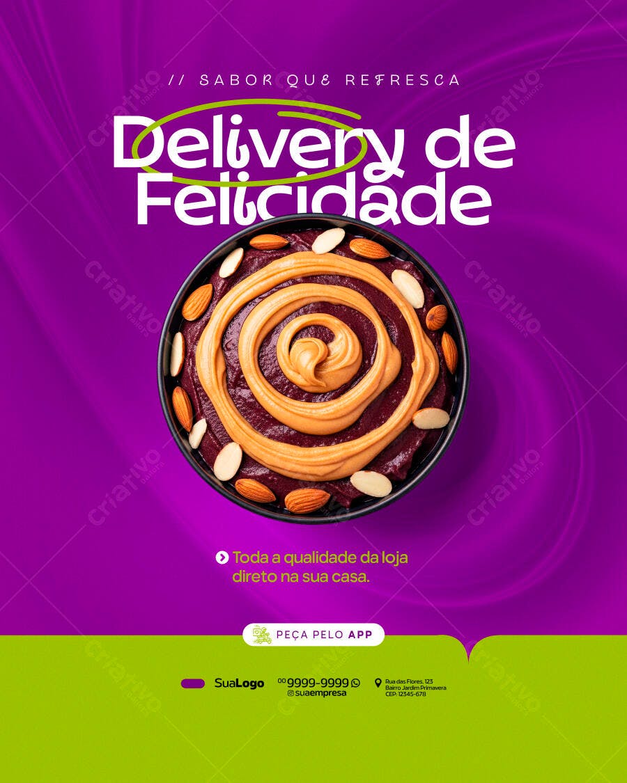 Post Instagram Açaí Delivery Roxo PSD Editável