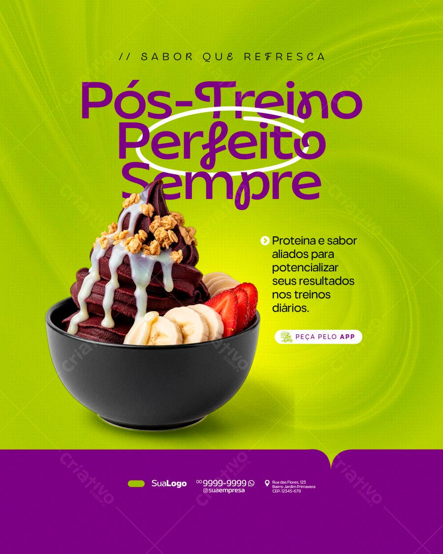 Post Instagram Açaí Pós-Treino Fitness PSD Editável
