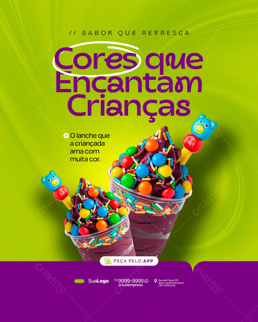 Post Instagram Açaí Sorvete Infantil PSD Editável