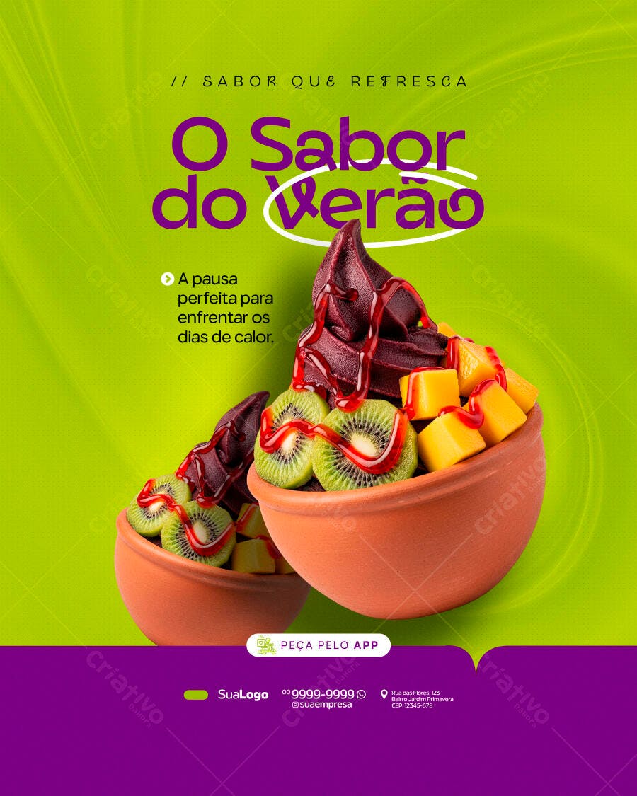 Post Instagram Açaí Verão Frutas PSD Editável