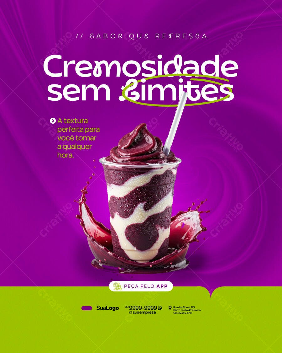 Post Instagram Açaí Sorveteria Cremoso PSD Editável