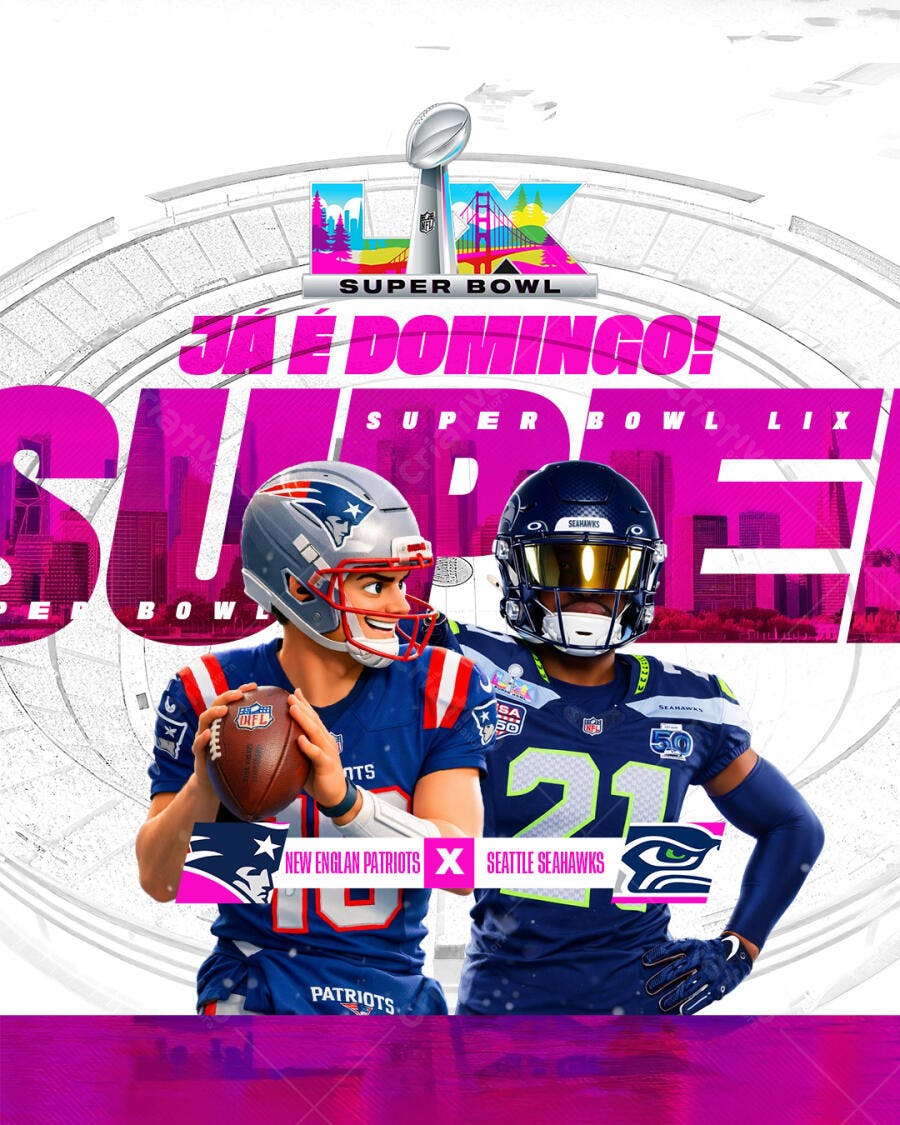 Post Instagram Super Bowl LIx Futebol Americano PSD Editável