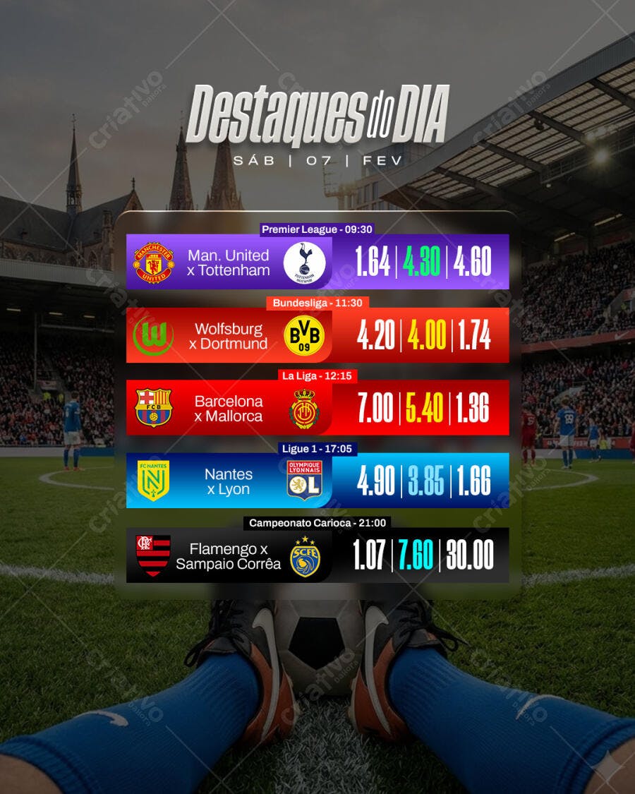 Post Instagram Destaques Futebol Apostas PSD Editável