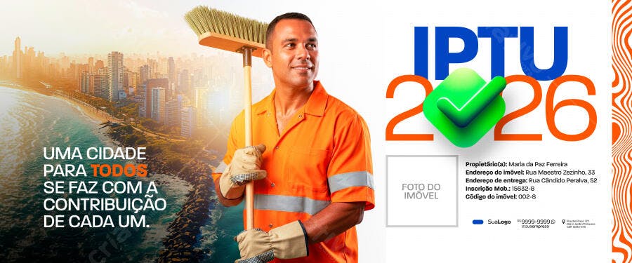 Banner IPTU 2026 Campanha Conscientização PSD Editável