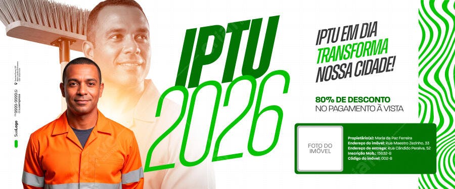 Banner IPTU 2026 Prefeitura Desconto PSD Editável