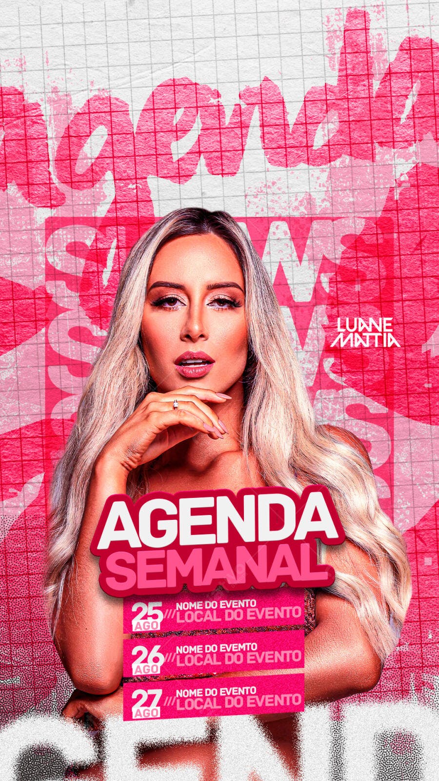 Post Instagram Agenda Semanal Eventos Agosto PSD Editável