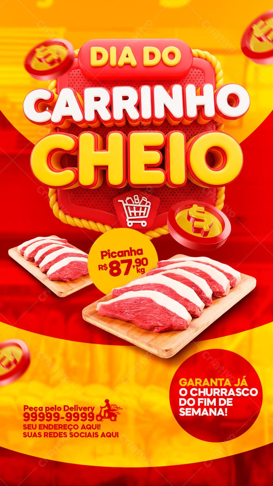 Post Instagram Churrascaria Dia do Carrinho Cheio PSD Editável
