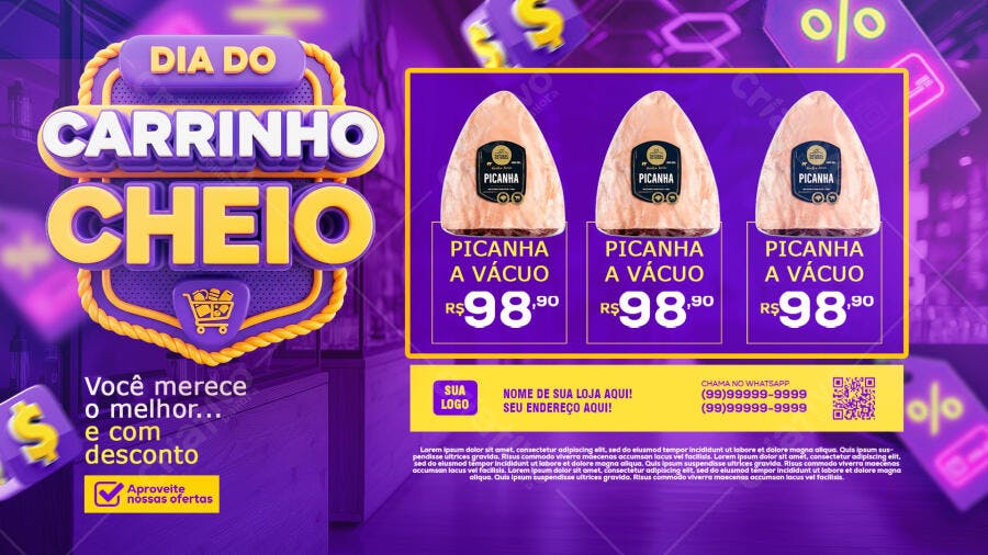Banner Dia do Carrinho Cheio Supermercado PSD Editável