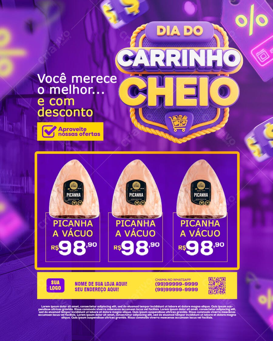 Post Instagram Dia do Carrinho Cheio Açougue PSD Editável