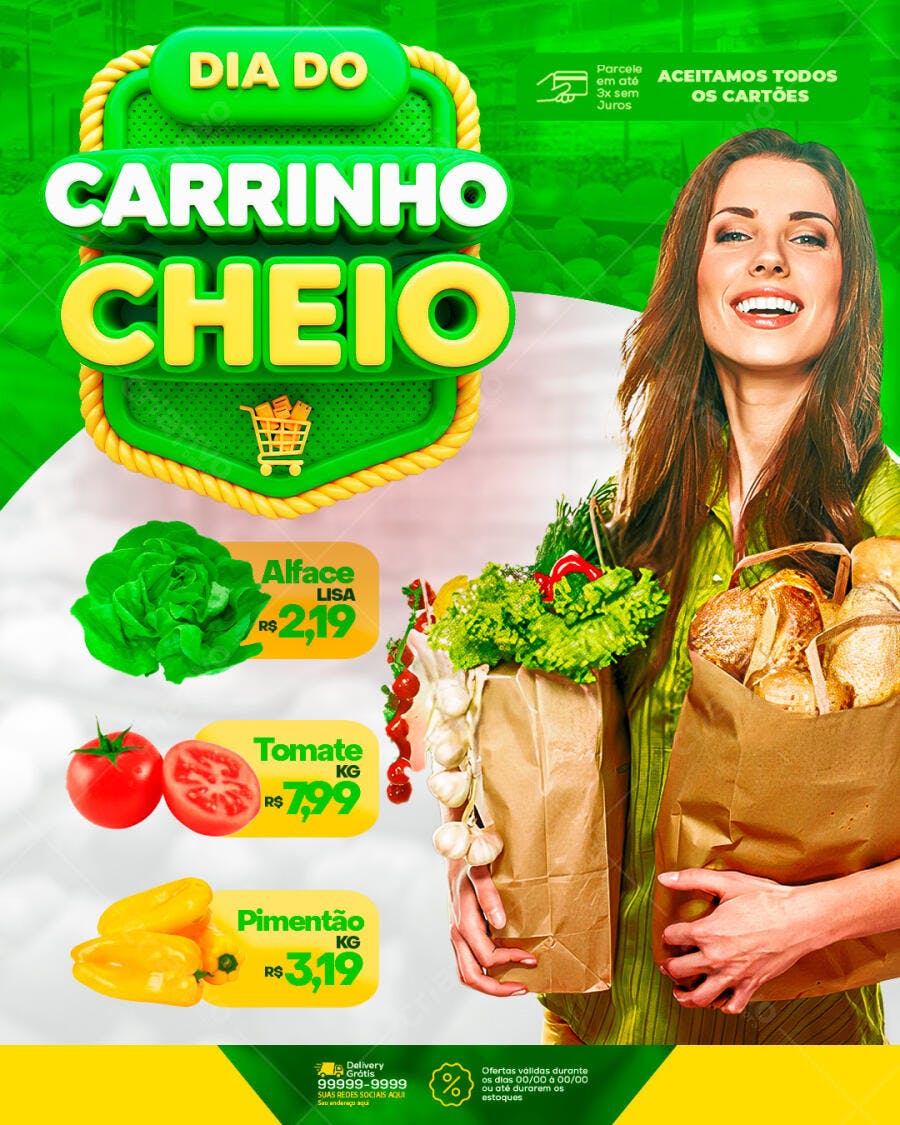 Flyer Dia do Carrinho Cheio Supermercado PSD Editável