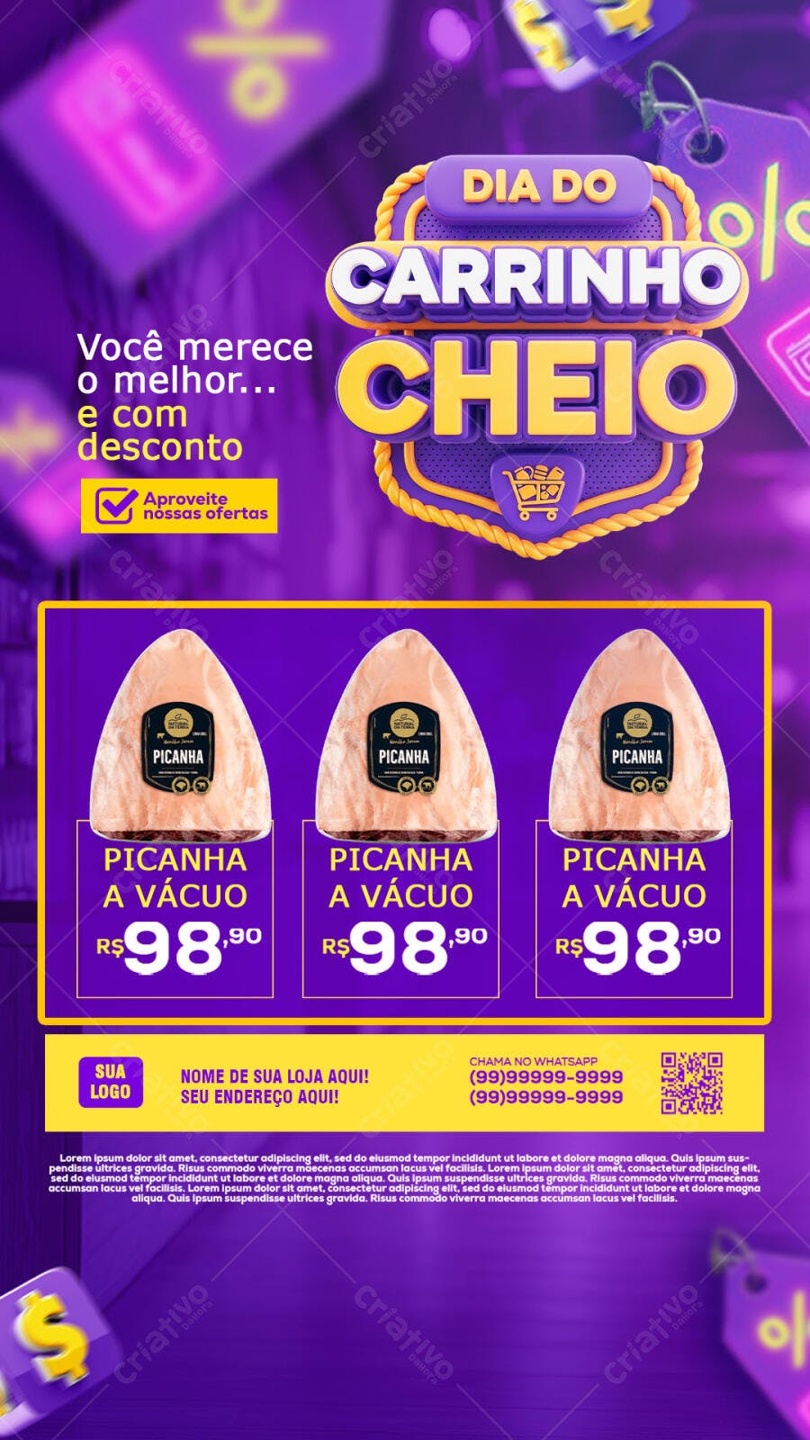 Story Instagram Dia do Carrinho Cheio Açougue PSD Editável