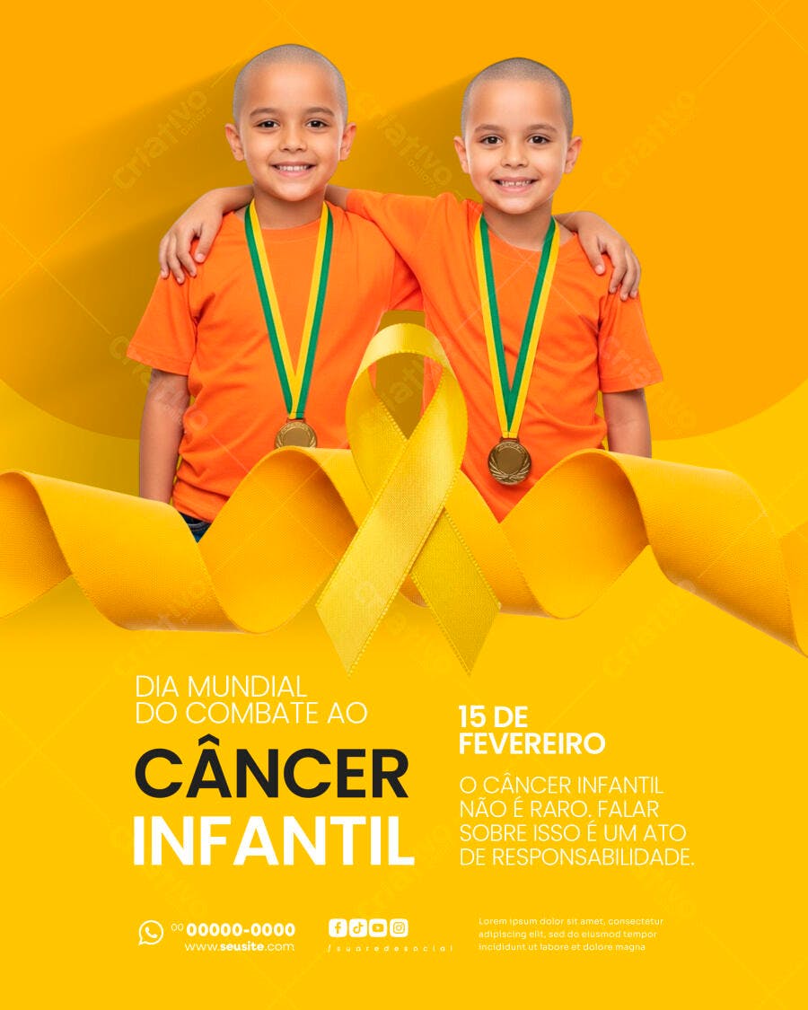 Post Dia Mundial Combate Câncer Infantil Fevereiro PSD Editável