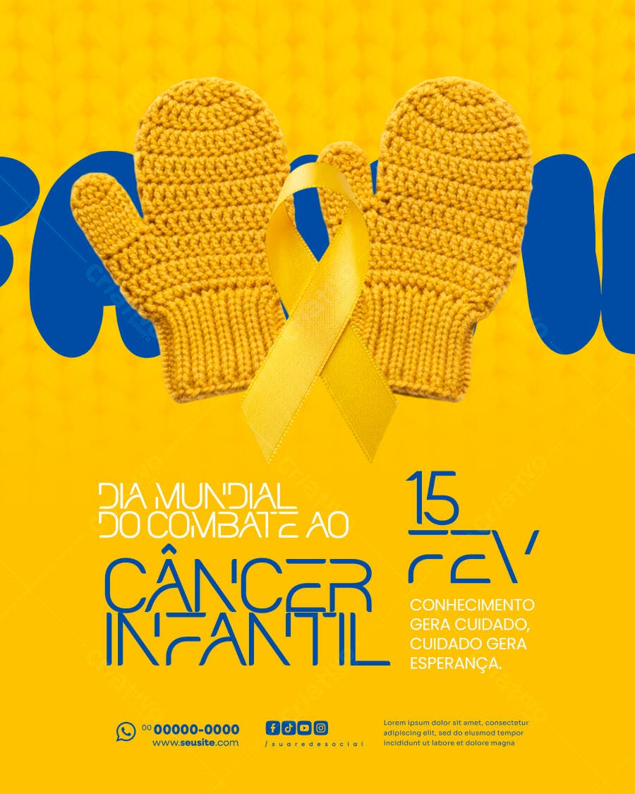 Post Instagram Dia Mundial Combate Câncer Infantil PSD Editável