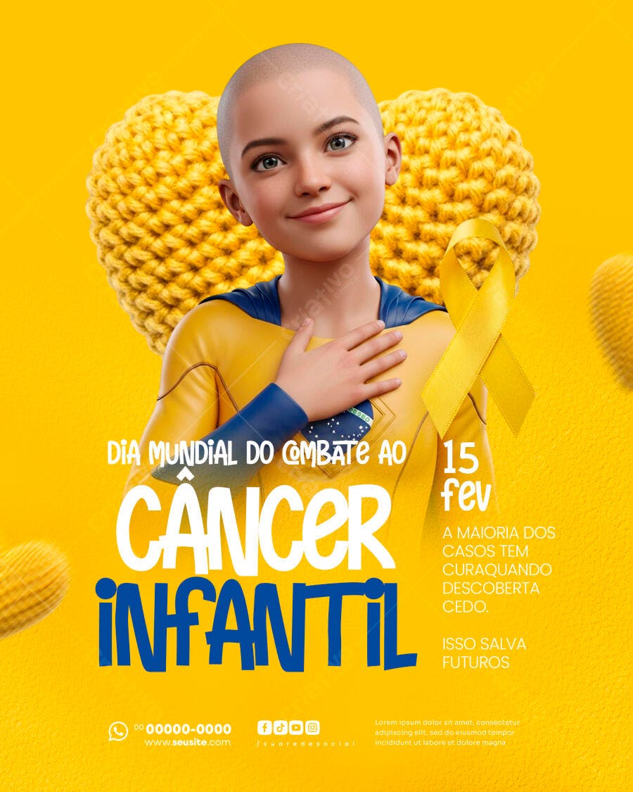 Flyer Dia Mundial Combate Câncer Infantil 15 Fev PSD Editável