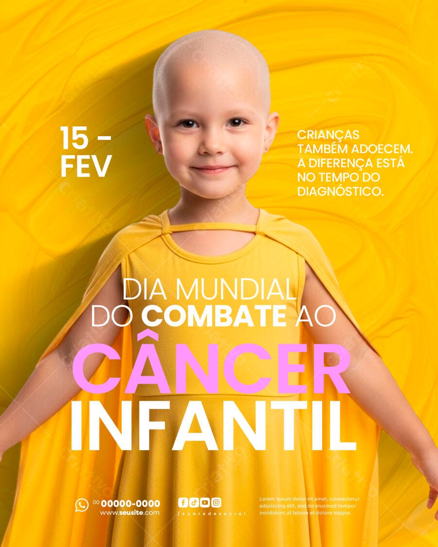Post Dia Mundial Combate Câncer Infantil Fevereiro PSD Editável