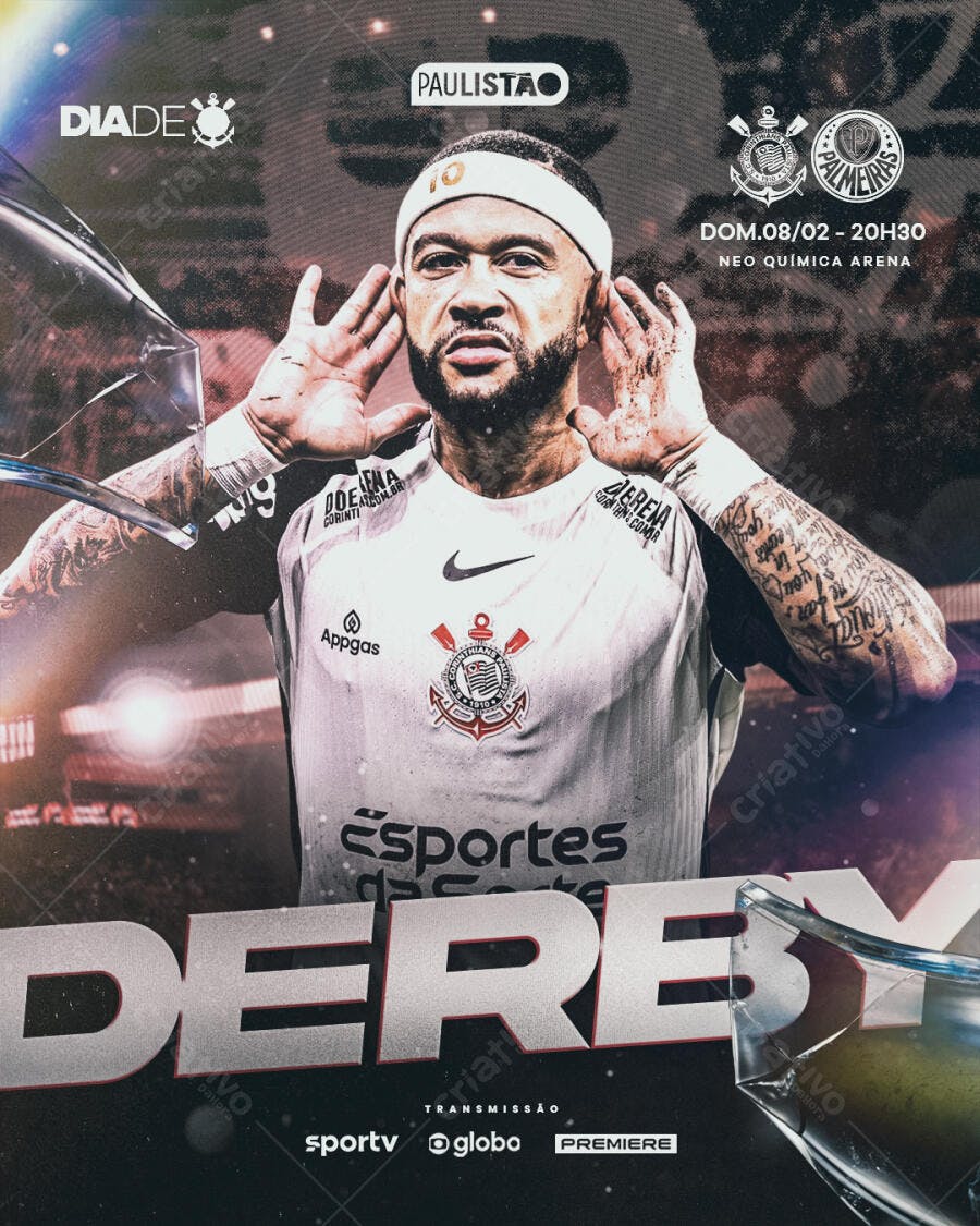 Post Instagram Derby Futebol Corinthians Palmeiras PSD Editável